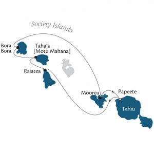 Карта маршрута дайв-сафари во Французской Полинезии: Таити и Острова Общества