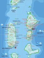 Карта Мальдивских островов: атоллы Goidhoo, Rasdhoo, Alifu Alifu, Kaafu, Vaavu, Alifu Dhaalu, Faafu
