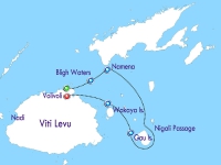 Карта маршрута 8-дневного дайв-сафари в центральной части Фиджи к группе островов Ломаивити (Lomaiviti Island), через регион «Воды Блая» (Bligh Waters)