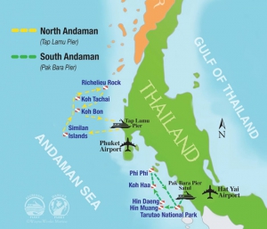 Карта маршрута дайв-сафари в Таиланде: Andaman Sea