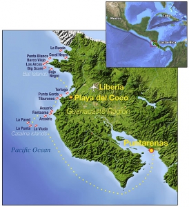 Карта дайвинг-сафари Guanacaste & Bat Islands в Коста-Рике