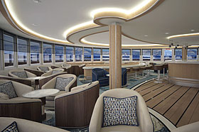 Салон с панорамным окном и баром на корабле Greg Mortimer