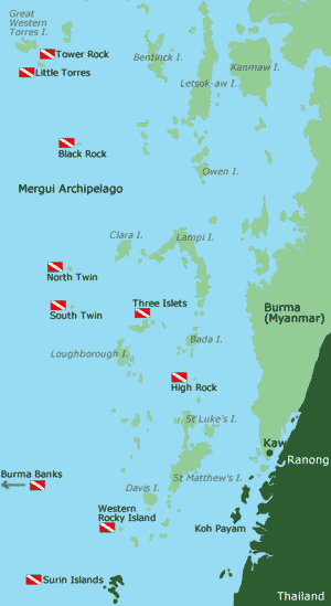 Карта дайв-сайтов в Бирме (Mergui Archipelago)